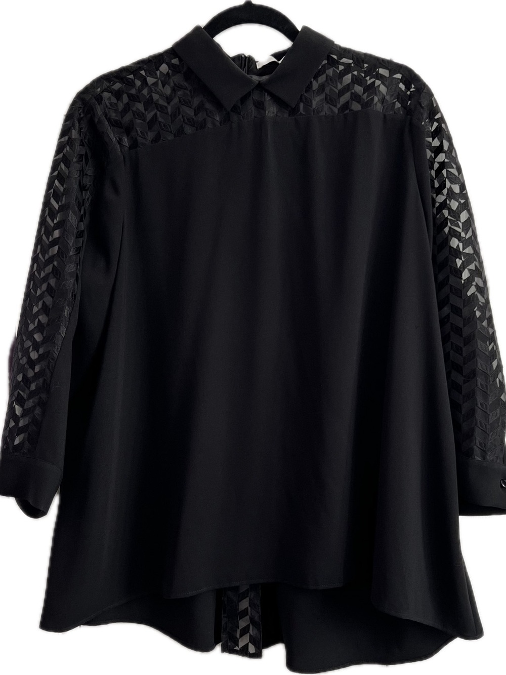 Anne Fontaine “Resta” Black 3/4 Sleeve Blouse w/ Sheer Insets - 46 (12-14)